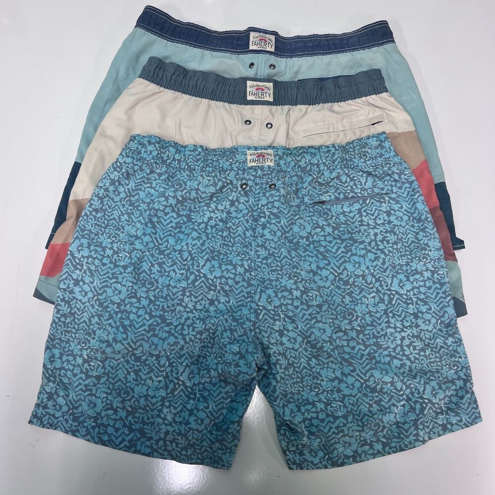 Faherty Brand Swim Trunks Lot of 3 Mens XL Board Shorts Floral Colorblock Blue